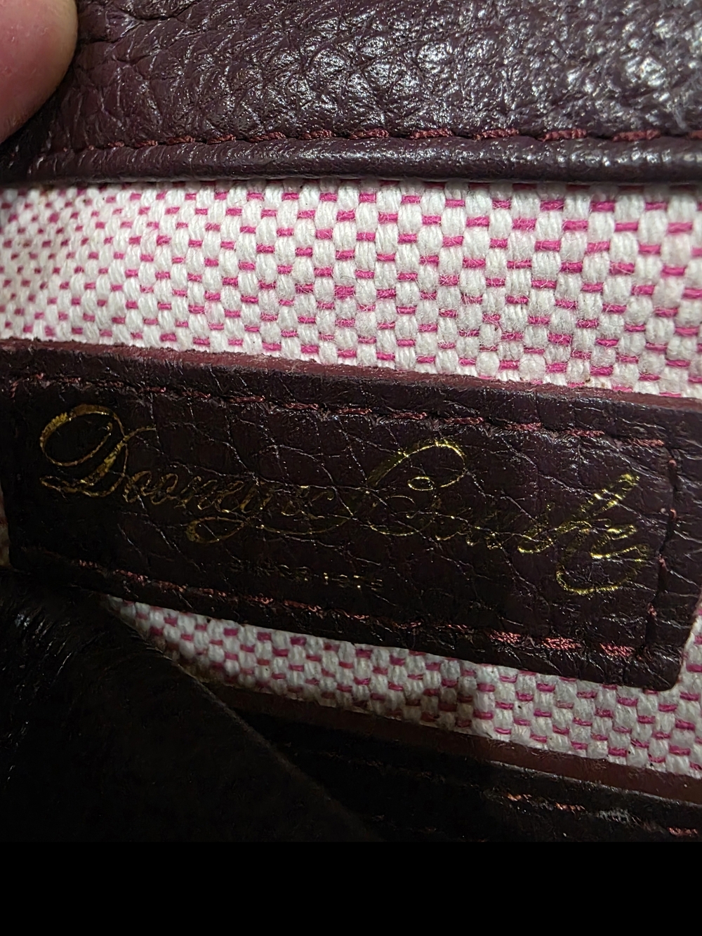 Dooney & Bourke Burgundy Leather Shoulder Bag with Pink-White Woven Lining